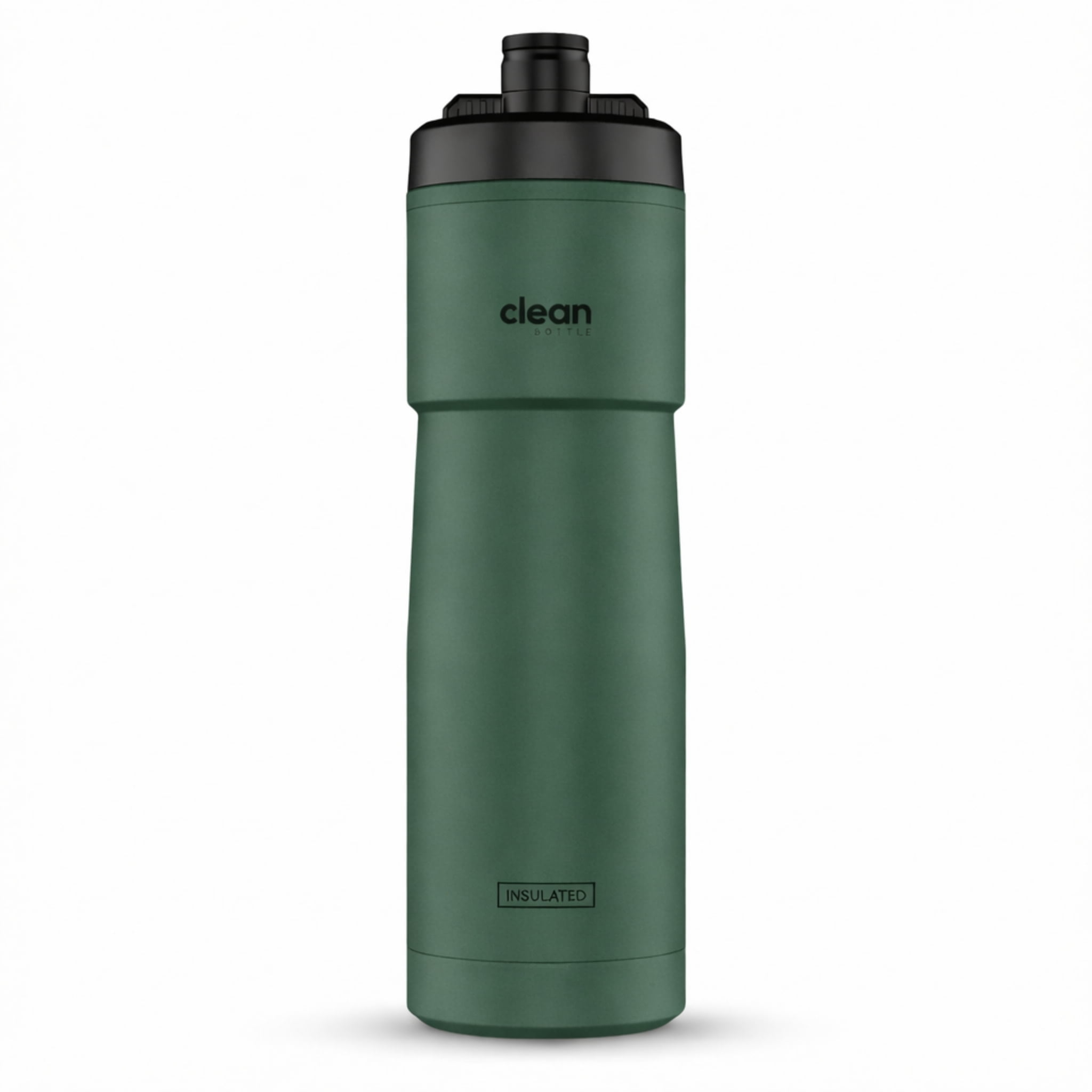 Clean Bottle 23 oz Sport Insulated Bike Water Bottle with Easy-Squeeze Nozzle Matte Green