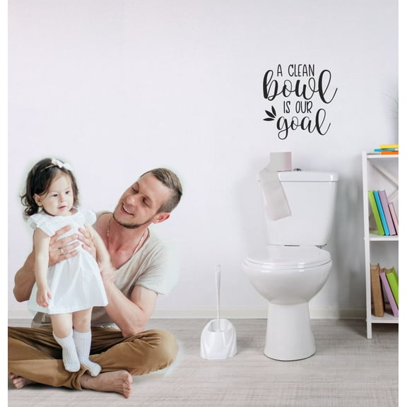 Clean Bowl Our Goal - Funny Bathroom Wall Art Quote - Die-Cut Decal Sticker Removable Adhesive Vinyl Lettering 12x12-Inch Black