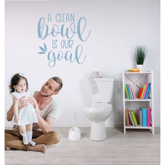 Clean Bowl Our Goal - Funny Bathroom Wall Art Quote - Die-Cut Decal Sticker Removable Adhesive Vinyl Lettering 23x23-Inch Misty Blue