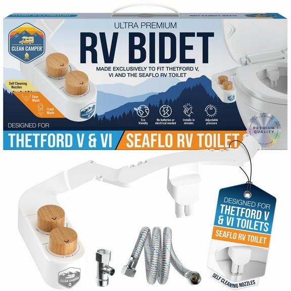 Clean Camper RV Bidet Custom Designed for Thetford V, VI & SeaFlo RV Toilets | Complete Kit w/Easy Installation | Dual, Self- Cleaning Nozzles | Upgrade RV Toilet