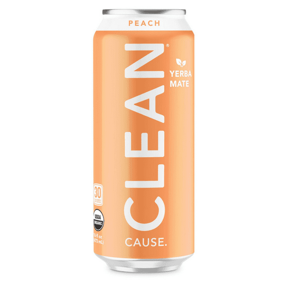 Clean Cause Organic Yerba Mate Sparkling Peach Tea, 16 fl oz [Pack of 12]
