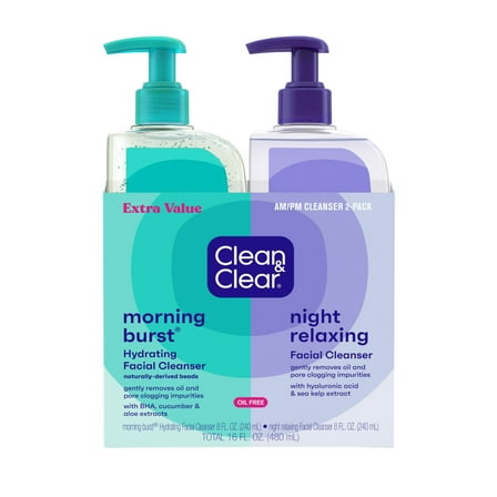 Clean & Clear Day & Night Face Cleansers, 2 Pack, 2 x 8 fl. oz