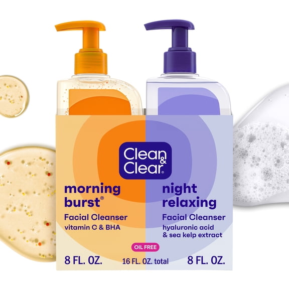 Clean & Clear Day and Night Acne Face Wash, Oil-Free, 8 fl oz (2 Pack)
