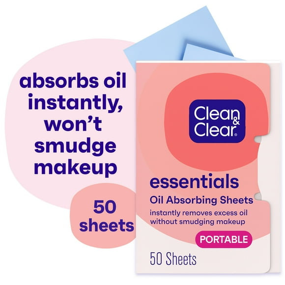 Clean & Clear Essentials Oil Absorbing Sheets for Oily Skin, 50 Ct