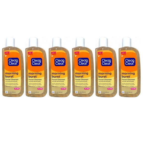 Clean & Clear Morning Burst Oil-Free Facial Cleanser with Vitamin C & Ginseng, Gentle Daily Face Wash for All Skin Types, 8 fl. oz (Pack of 6) Packaging May Vary
