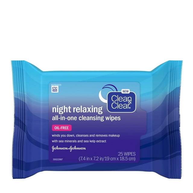 Clean & Clear Night Relaxing All-In-One Facial Cleansing Wipes, 25 ct