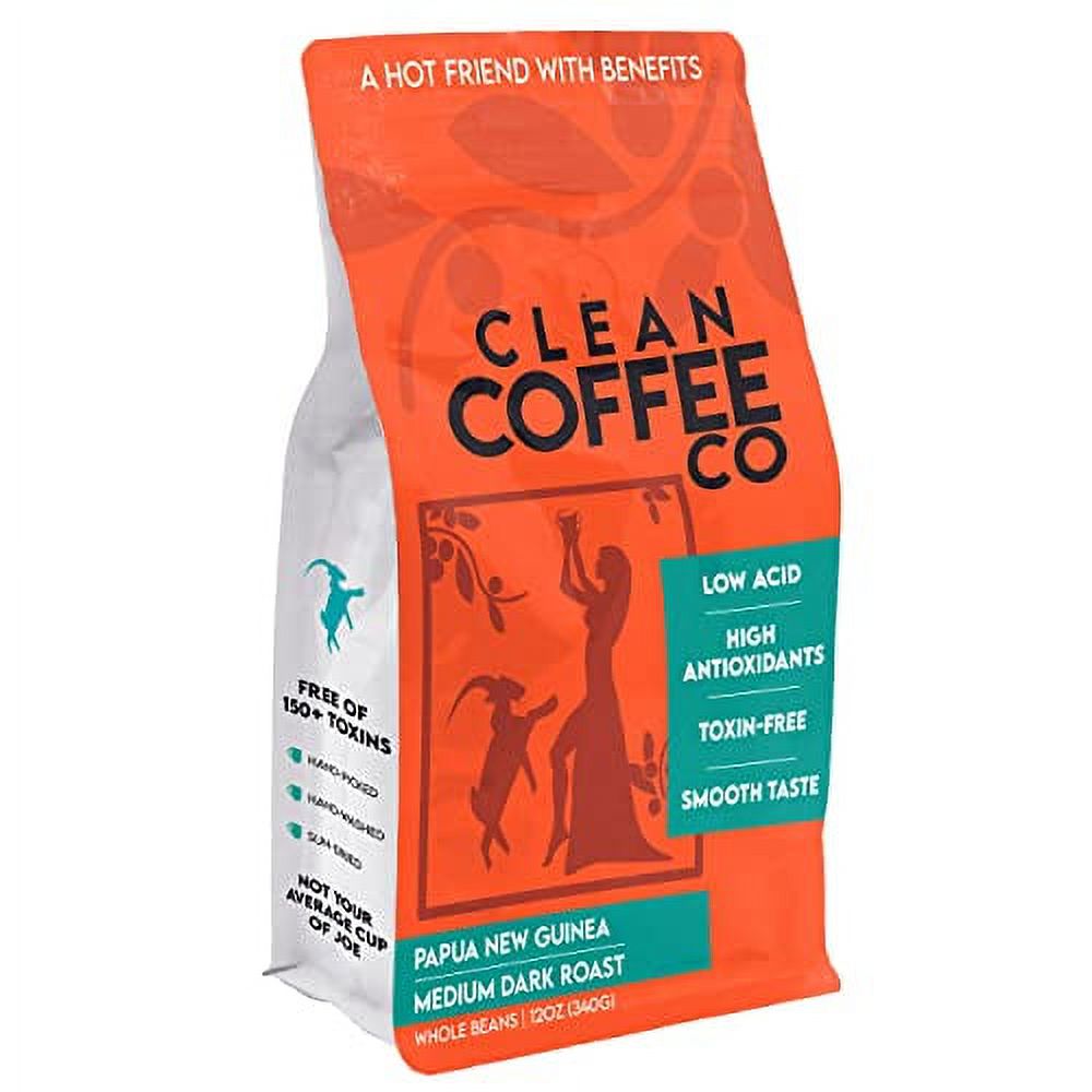 Clean Coffee Co. Low Acid Coffee, 12oz Bag Whole Bean Coffee Medium