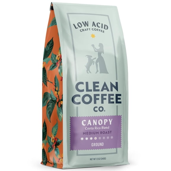 Clean Coffee Co. - Low Acid Medium Roast, Tested for Molds and Toxins, Costa Rica Blend, Notes of Milk Chocolate, Roasted Nuts, Toasted Malt (Ground, 12 oz Bag)