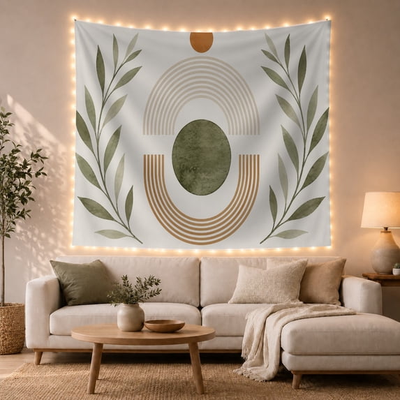 Clean Core Olive with Circle Circle Framed Semi, Nostalgic Vintage for Botanical Art Lovers, Botanical Wall Decor, Mother'S Day Gift, Tapestry Wall Hanging for Bedroom and Dorm