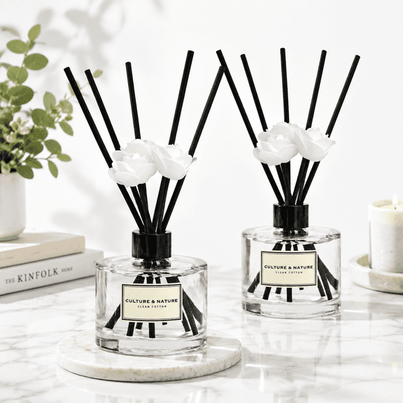 Clean Cotton 6.7 oz (Pack of 2) Reed Diffuser Set Home Fragrance Sticks