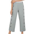 thumbnail image 1 of Clean Cotton Linen Capri Pants for Women Elastic Waisted Palazzo Pants Straight Wide Leg Causal Trousers Side Button Slacks Baggy Capris Dressy Work Outfits, 1 of 6
