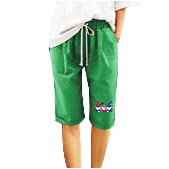 Clean Cotton Linen Shorts for Women Lace-Up Elastic Waist Beach Pants High Waisted Joggers Shorts Independence Day Sweatpants Daisy Graphic Usa Flag Star Stripe Printed Trouser