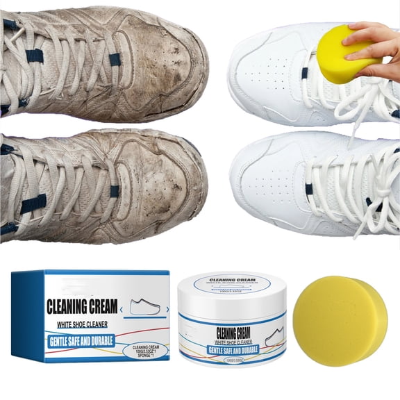 Clean Cream with Sponge,White Shoe Cleaning Cream, Multipurpose No-Wash Solid Cleaning Paste Deep Cleaning, Shoes Clean Cream