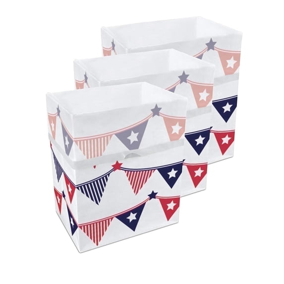 Clean Cubes 13-Gallon Pop-Up Trash Bins, 3-Pack, 4th of July – Disposable, Collapsible, with Fitted Trash Bags