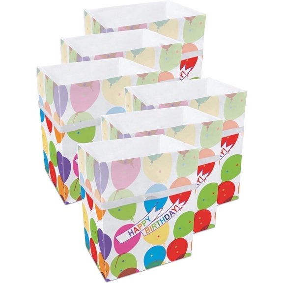 Clean Cubes 13-Gallon Pop-Up Trash Bins, 6-Pack, Birthday – Disposable, Collapsible, with Fitted Trash Bags