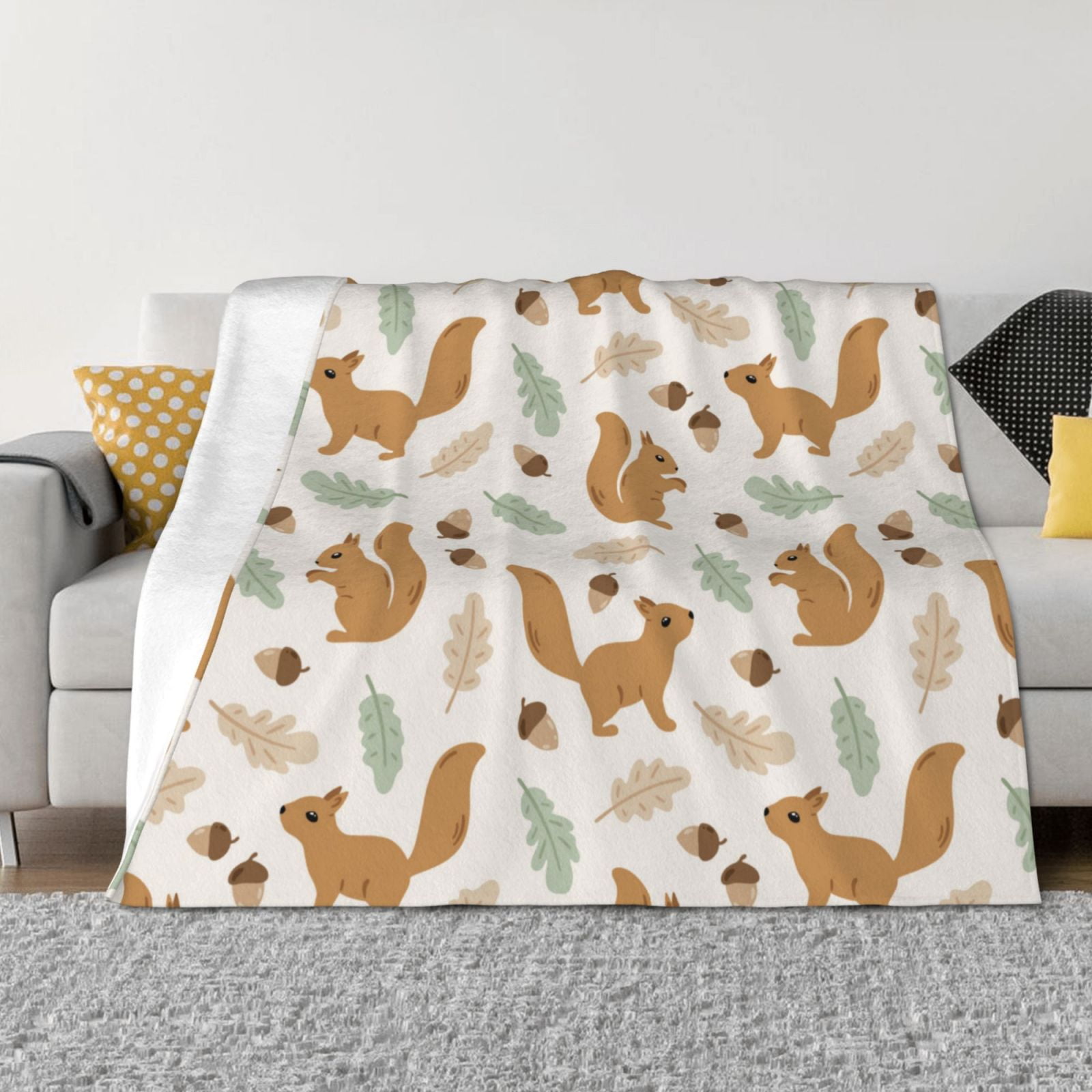 Clean Cute Cartoon Squirrel Throw Blanket for Couch, Soft Comfy Warm