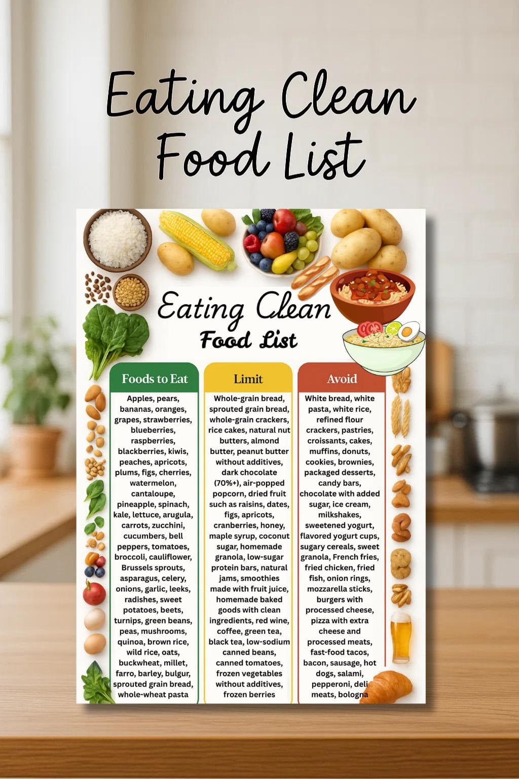 Clean Diet List And Meal Plan Poster, Full Food Chart Poster For Weight ...