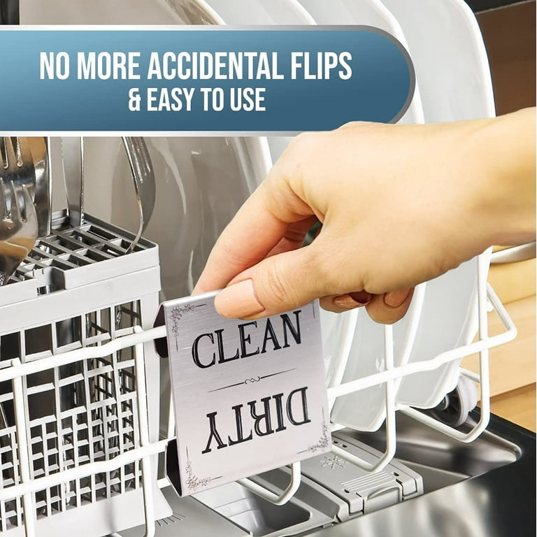 Epicware Clean Dirty Dishwasher Magnet - Non-Scratch Magnetic Silver Signage Indicator for Kitchen Dishes with Clear, Bold & Colored