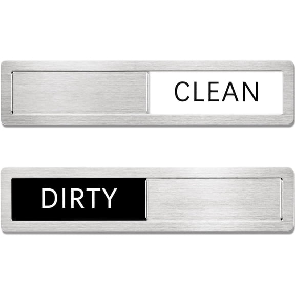 Clean Dirty Magnet for Dishwasher, Stainless Steel Strong Non-Scratch Dishwasher Clean Dirty Sign, Optional Adhesive for Non-Metal Surfaces, Easy to Read & Slide