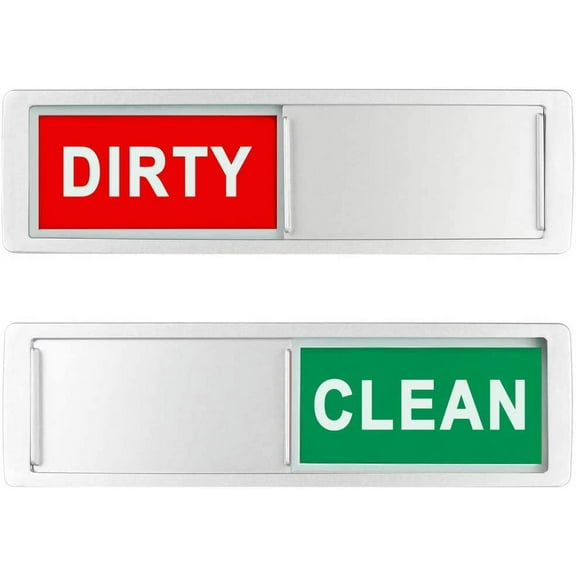 Clean Dirty Sign Dishwasher Magnet Non-Scratch Strong Magnetic Indicator Sign w/3M Adhesive Sticker for All Surface, with Clear, Bold & Colored Text, Easy to Read & Slide for Changing Signs (Silver)
