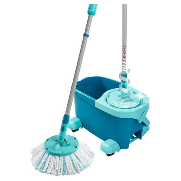 Clean Disc Mop Ergo Mobile Set, Moisture Controlled Spin, Wheeled Bucket, Faster Cleaning, Easy-Steer Micro Fibre 33cm Head with 360 Joint,Turquoise,46,6 x 26,5 x 26cm Clean Twist 2.0 Mobile Single