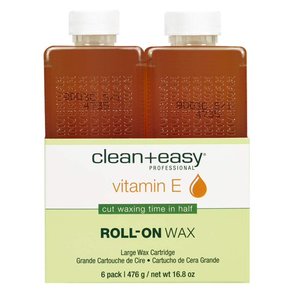 Clean + Easy Roll On Wax with Vitamin E, Wax Hair Removal Kit with 6 Refill Cartridges, 16.8 oz