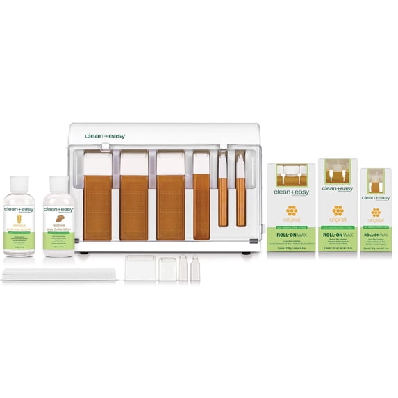 Clean + Easy Basic Roll-On Waxing Kit For Women, Complete Waxing Face & Body Hair Removal, 120V