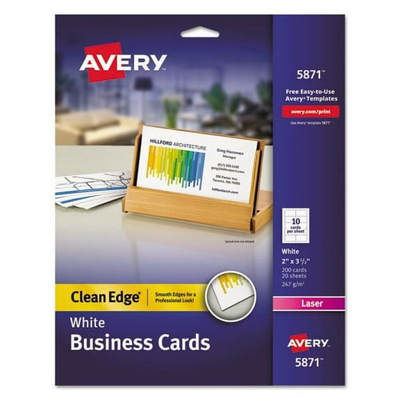 Clean Edge Business Cards, Laser, 2 X 3.5, White, 200 Cards, 10 Cards/sheet, 20 Sheets/pack | Bundle of 2 Packs