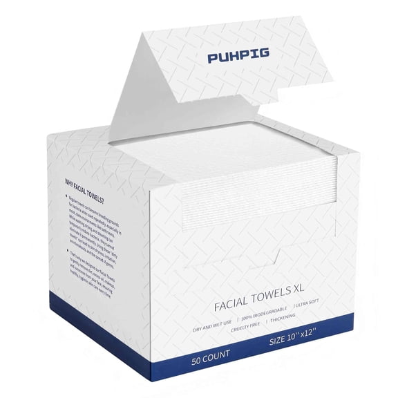 Clean Face Towels, Disposable Face Towels, Biobased Dry Wipes,10in X 12in Large Size Facial Tissues, Super Soft & Thick Faces Cloths for Sensitive Skin 50 Ct /1 Pack