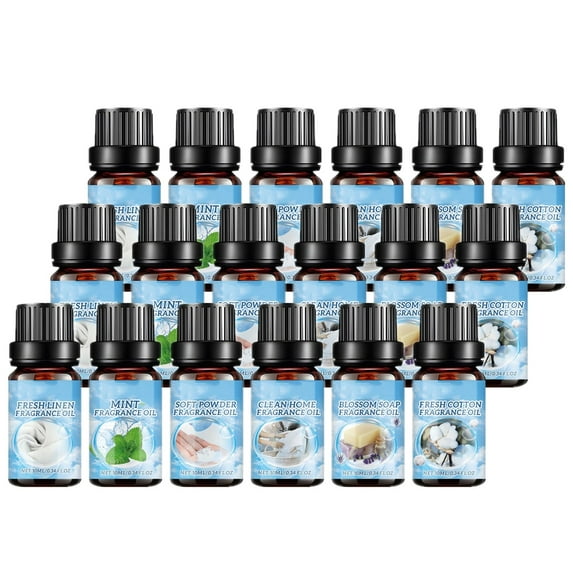 Clean Fragrance Oils Set, Premium Essential Oils Set for Diffuser, Candle, Soap Making, Fresh Cotton, Clean Home, Fresh Linen, Soft Powder, Blossom Soap, Mint, Strong Scented Oils