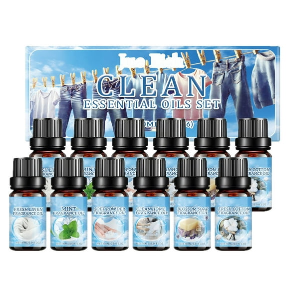 Clean Fragrance Oils Set, Premium Essential Oils Set for Diffuser, Candle, Soap Making, Fresh Cotton, Clean Home, Fresh Linen, Soft Powder, Blossom Soap, Mint, Strong Scented Oils