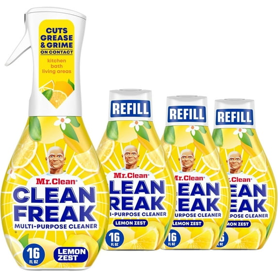 Clean Freak Multi Surface Cleaning Spray, Deep Cleaning Mist Starter Kit and Refill Bundle, Lemon Zest Scent, 64 fl oz
