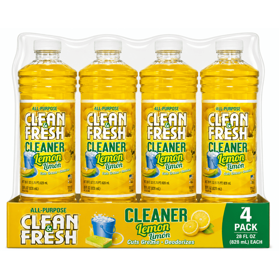 Clean & Fresh All-Purpose Cleaner Lemon, 28 fl oz Bottles, 4 Pack, Multi-Surface Household Cleaner