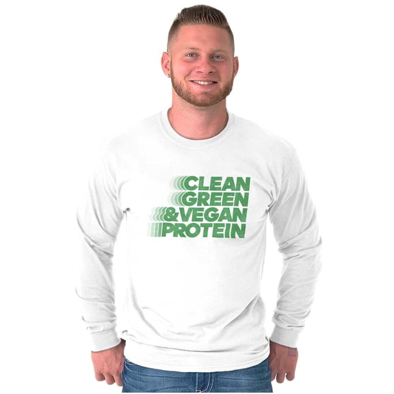 Clean Green Vegan Protein Healthy Long Sleeve TShirt Men Women Brisco Brands S
