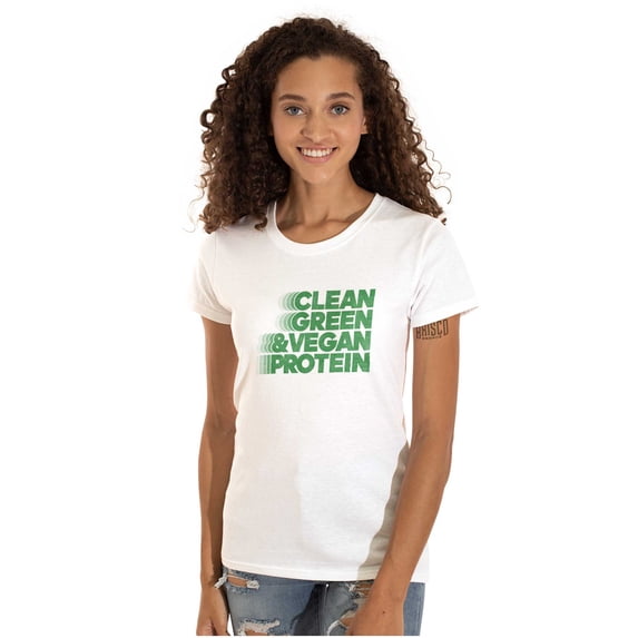 Clean Green Vegan Protein Healthy Womens Slim Fit Graphic Tee Brisco Brands M