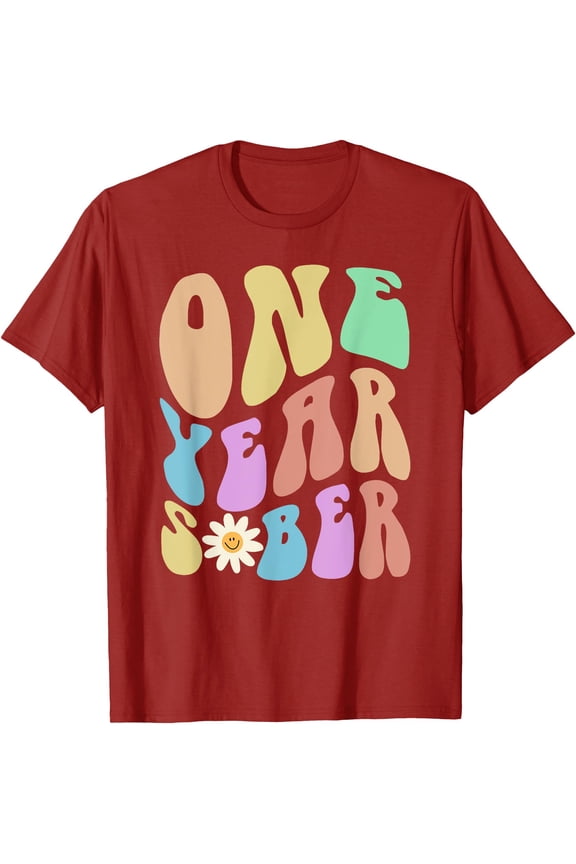 Clean Groovy ONE YEAR SOBER Retro AA Recovery Since 2024 T-Shirt, Unisex T-Shirt