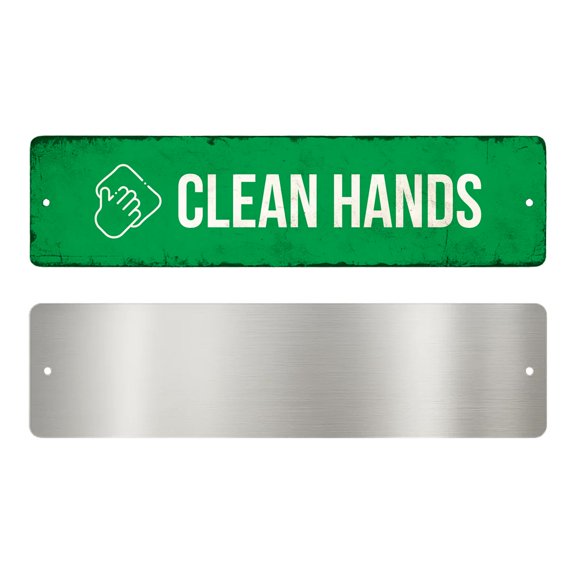 Clean Hands Metal Sign by DC | Arrow Metal Directional Signage for Indoor & Outdoor | 3x12" Rust-Free Aluminum Sign | Bathroom Signage UV Protected Road Street Sign | Made in USA