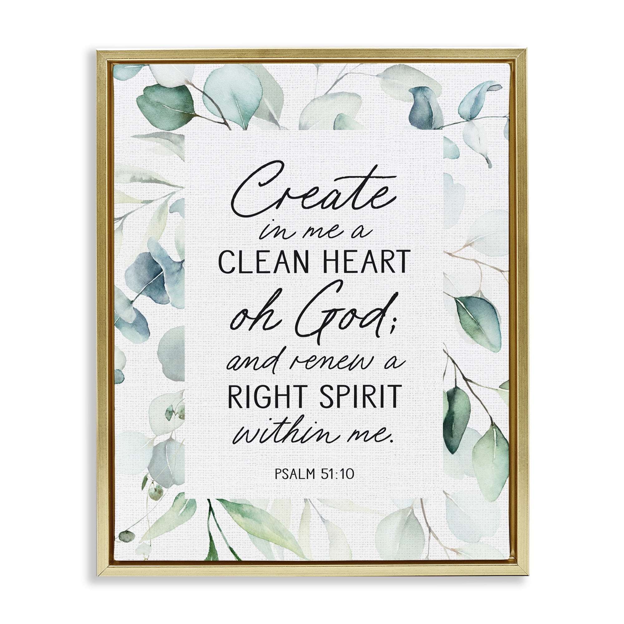 Clean Heart & Right Spirit Gold Framed Floater Canvas Wall Art, design by Lettered and Lined