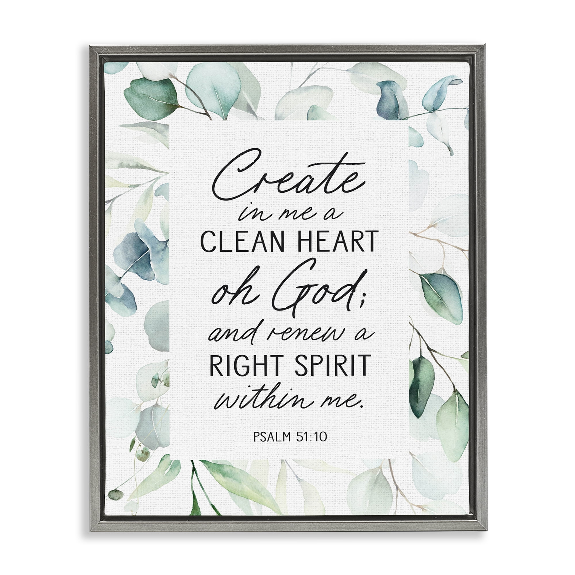 Clean Heart & Right Spirit Gray Framed Floater Canvas Wall Art, design by Lettered and Lined