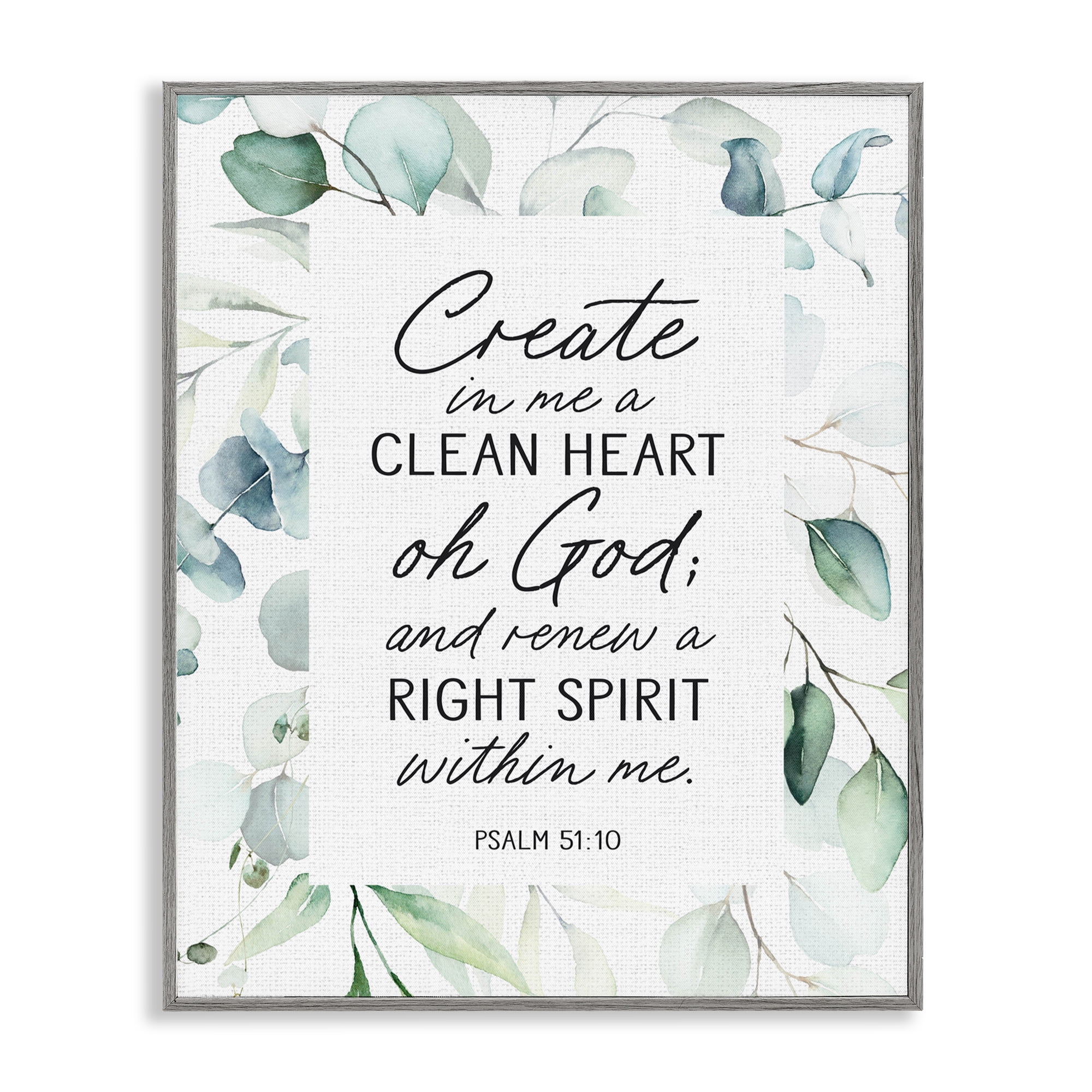 Clean Heart & Right Spirit Gray Framed Giclee Art, design by Lettered and Lined