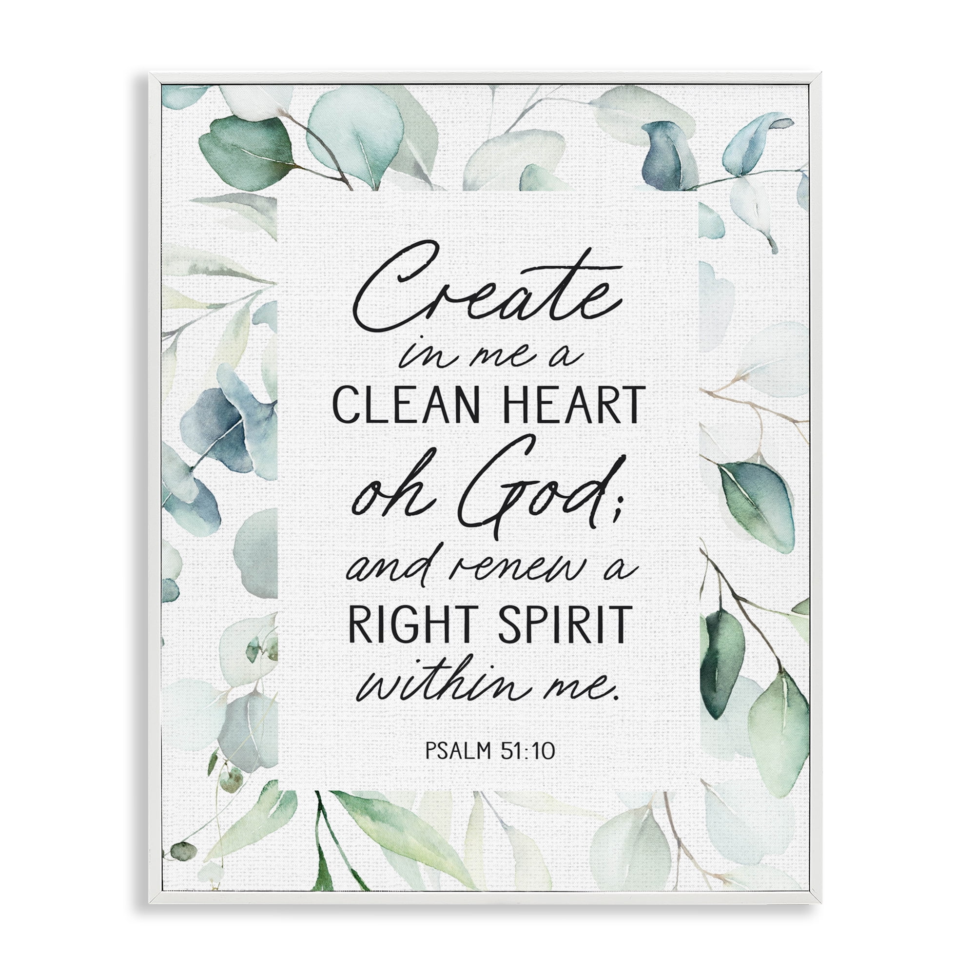 Clean Heart & Right Spirit White Framed Giclee Art, design by Lettered and Lined