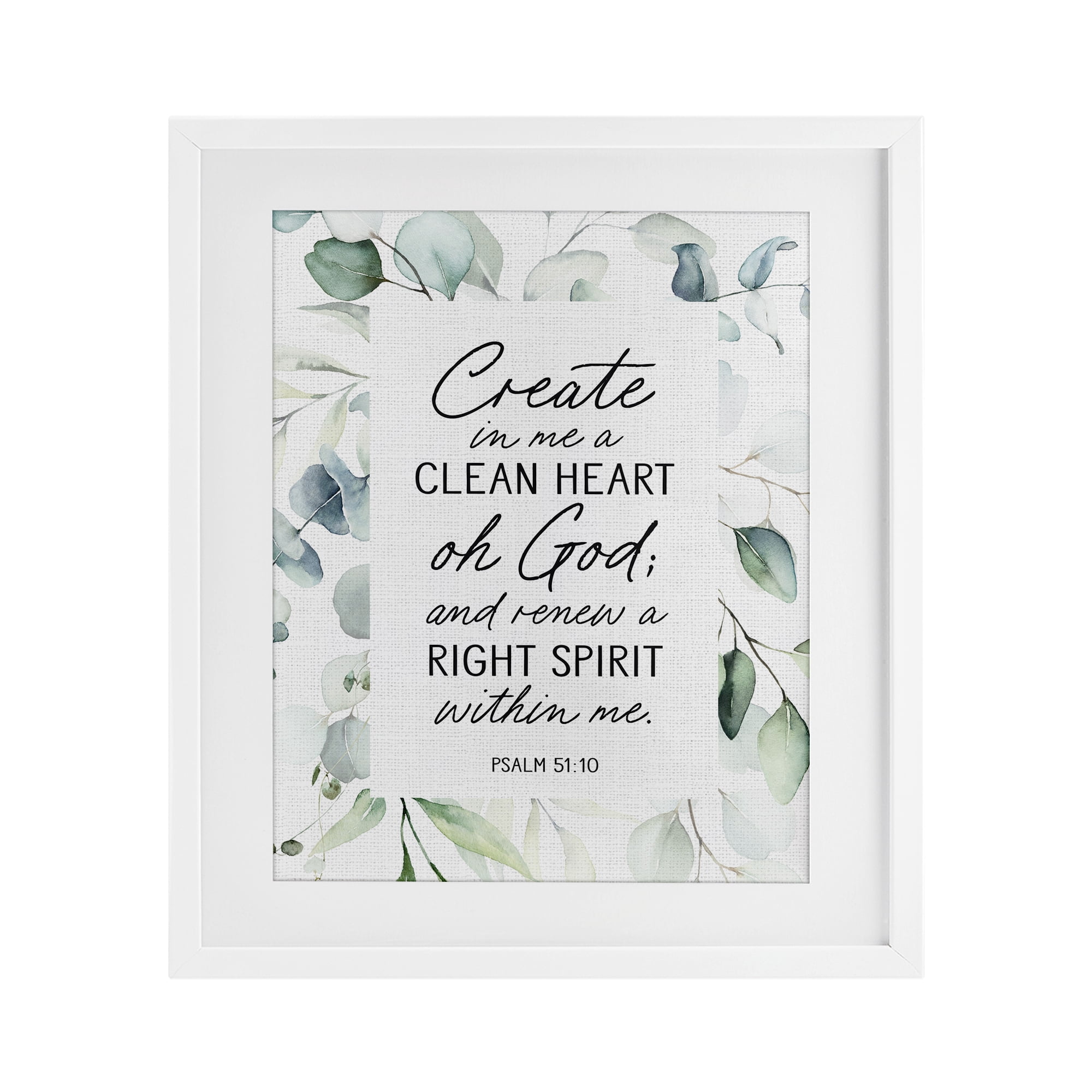 Clean Heart & Right Spirit White Framed Print Under Glass, design by Lettered and Lined