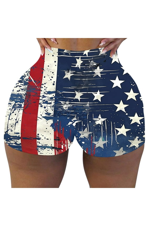 Clean Independence Day Shorts for Women High Waisted Beach Pants American Flag 3D Printed Bermuda Shorts Tight Fitted Sweatpants 4Th of July Summer Patriotic Shorts Beach Casual Swimsuit