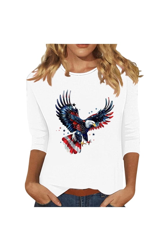 Clean Independence Day T-Shirt for Womens Plus Size Tee Shirts Eagle Graphic Tunic Tops American Flag Printed T Shirts Crew Neck Tee Short Sleeve Tops Causal Retro Tunic Blouses Going Out Holiday