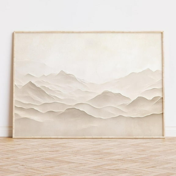 Clean Japandi Horizontal Wall Art, Neutral Mountain Landscape Print, Minimalist Poster Art, Cream Scandi Decor, UNFRAMED PAPER POSTER, Home Decor, Vintage Gift, Living Room Dercor