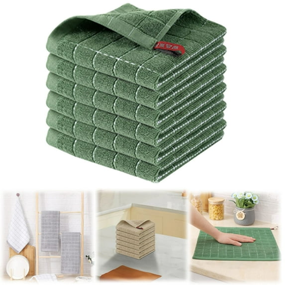 Clean Kitchen Fast Absorbent Microfiber Thick Towel, 100% Cotton Terry Cloth Dish Cloths, Soft and Absorbent Checkered Dish Towels, Quick Drying Dish Rags for Washing Dishes, 12 x 12 Inches