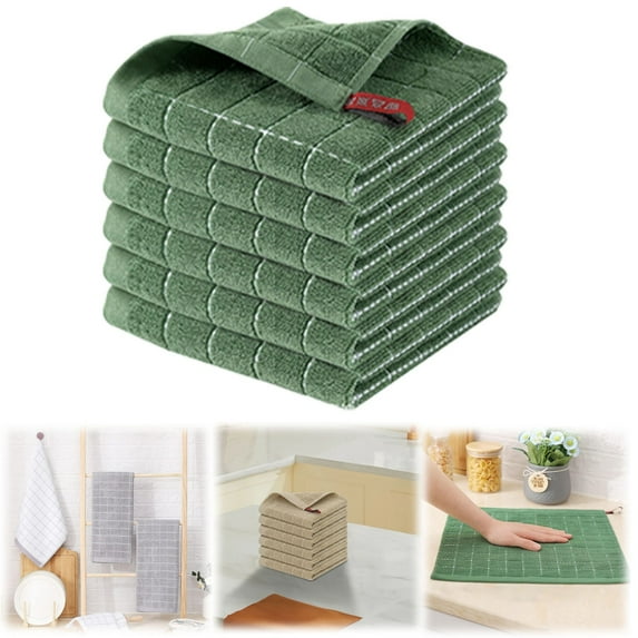 Clean Kitchen Fast Absorbent Microfiber Thick Towel Cotton Terry Cloth Dish Cloths Soft and Absorbent Checkered Dish Towels Quick Drying Dish Rags for Washing Dishes 12 x 12 Inches