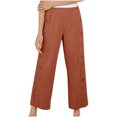 thumbnail image 1 of Clean Linen High Waisted Trousers for Women Straight Wide Leg Elastic Waist Sweatpants Side Button Lounge Pants Dressy Flowy Beach Trouser Beach Travel Vacation Outfits, 1 of 6