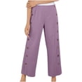 thumbnail image 1 of Clean Linen High Waisted Trousers for Women Straight Wide Leg Elastic Waist Sweatpants Side Button Lounge Pants Dressy Flowy Beach Trouser Beach Travel Vacation Outfits, 1 of 6