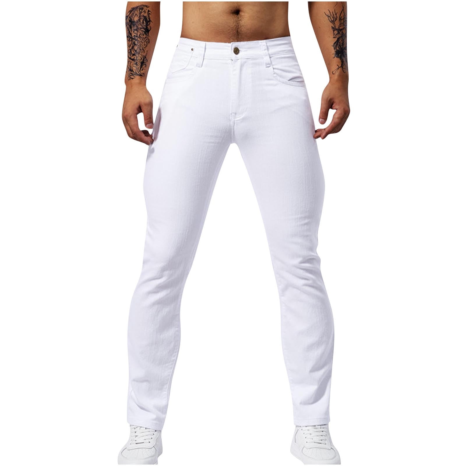 Clean Men's Slim Fit Stretch Jeans，Summer High Waisted Pull On